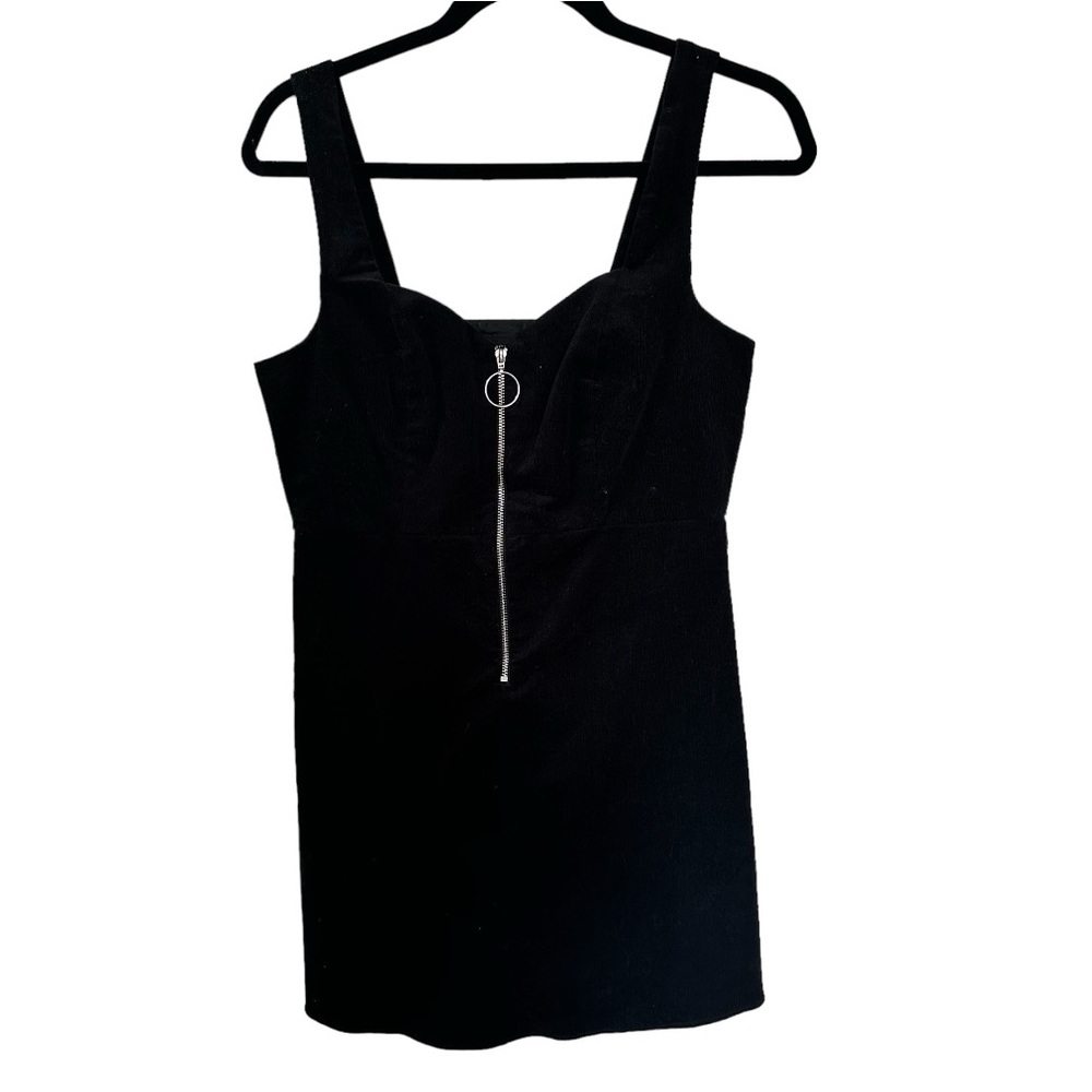 TOPSHOP Corduroy Zip Front Mini Jumper Black Dress in women’s us 6